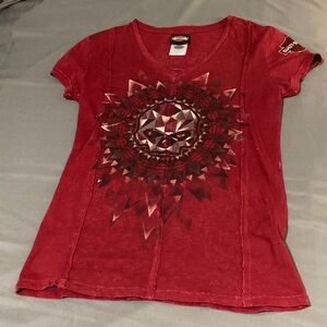 Harley Davidson Red Graphic Short Sleeve Tee. Logo on front, sleeve & back.